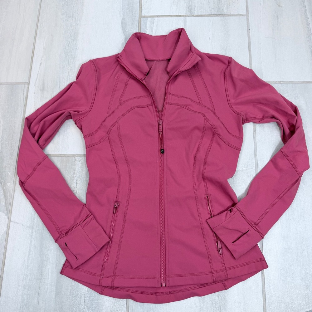 Lululemon Define Luon Berry Pink Full Zip Jacket Thumbholes Size 8
